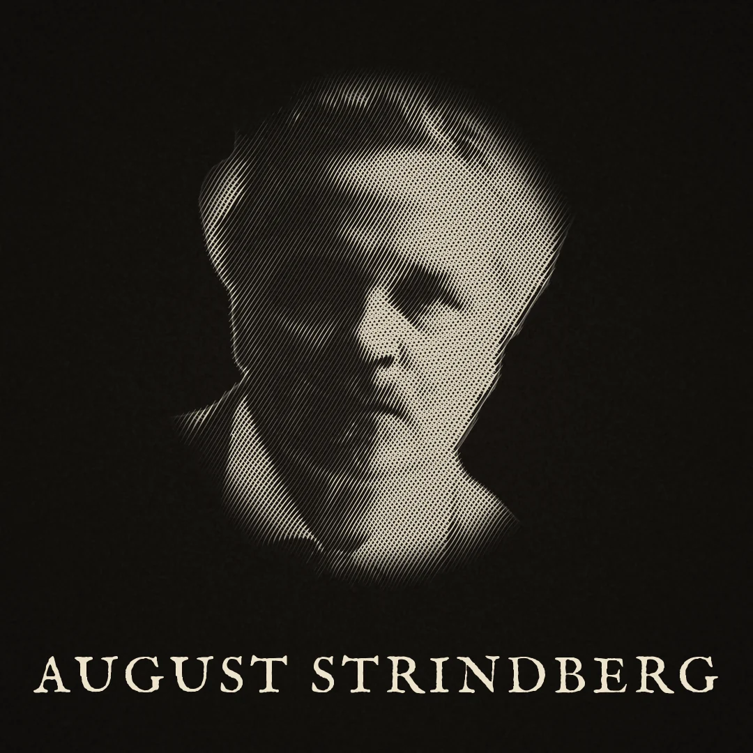 Porträtt av August Strindberg. Beskrivning finns under Om verket.